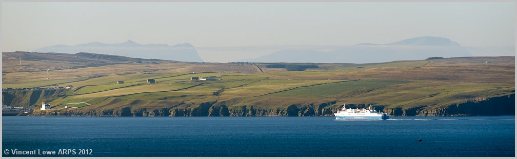 The Orkney ferry approaching Scrabster, Caithness.